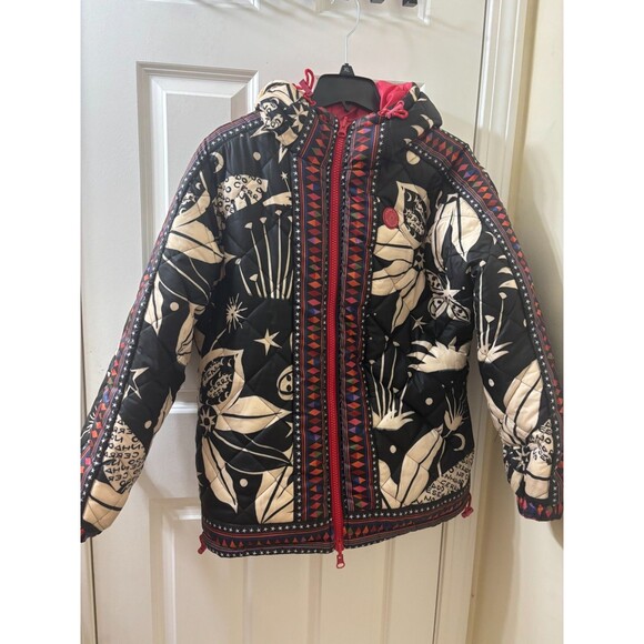 FARM Rio Cerrado Sky Reversible Puffer Jacket Black & White Rainbow Size S - Picture 8 of 16